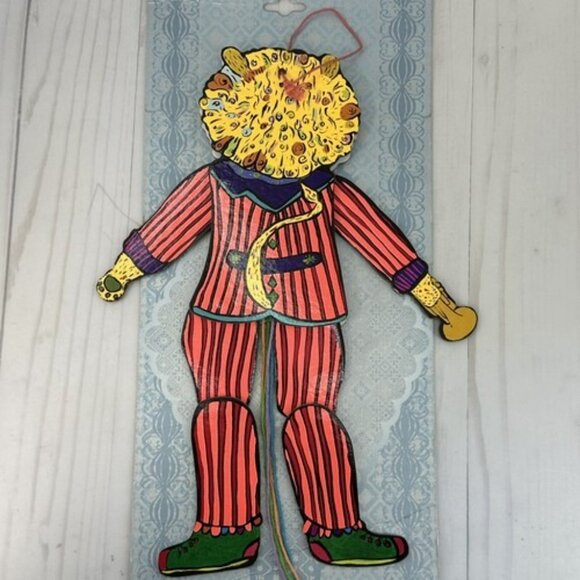 Pull String Toy Jumping Jack Puppet Circus Clown Lion Artisan Wall Art Decor - Picture 3 of 9